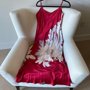 NWOT Asian aesthetic Natori red satin ankle length chemise.